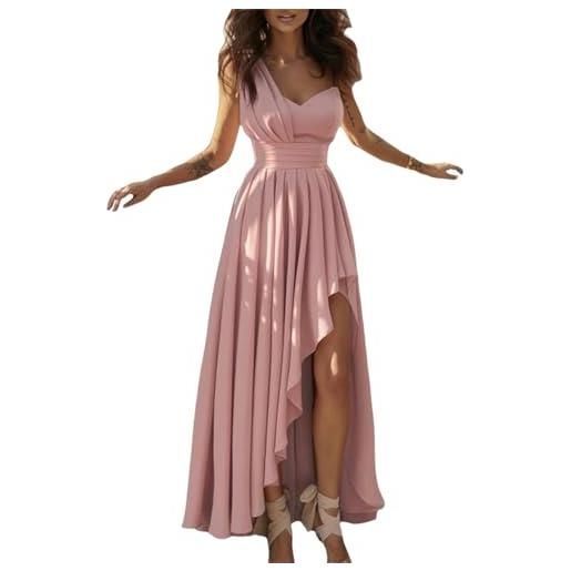 EGSDMNVSQ abito da donna lungo con scollo a v, monospalla da cocktail con paillettes, da festa glitter elegante da damigella d'onore con spacco