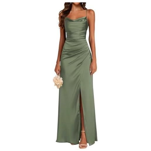 SAYNO abiti da damigella d'onore in raso da donna per matrimonio con fessura country garden abiti da sposa senza schienale plus size, arancione bruciato, 42