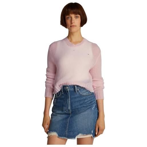 Tommy Jeans donna pullover open knit con scollo a v, rosa (precious pink), s