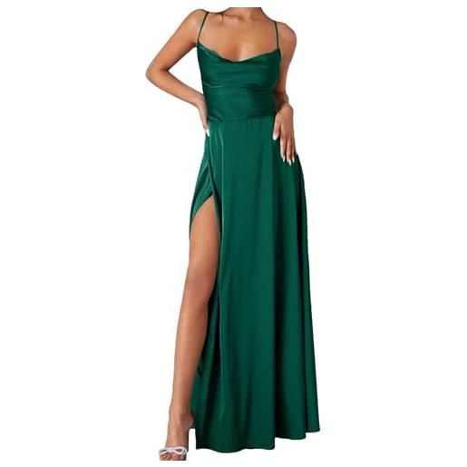 YMING donne elegante formale spaghetti straps lace up abiti lunghi traspirante piegheggiato bandage abiti verde s