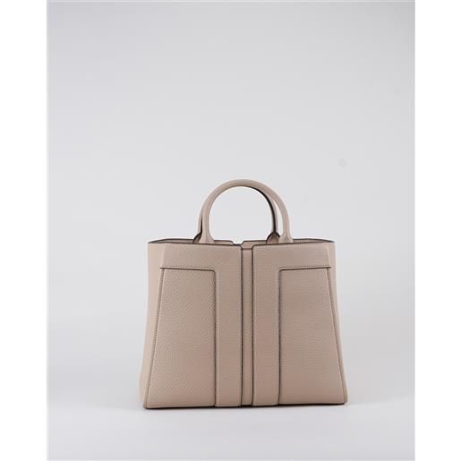 ELISABETTA FRANCHI borsa tote grande greige con logo in rilievo