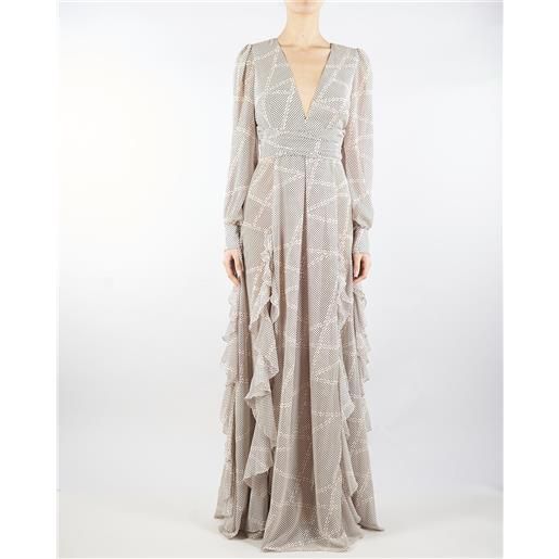 ELISABETTA FRANCHI abito red carpet burro-nero in georgette con stampa pois e nastri