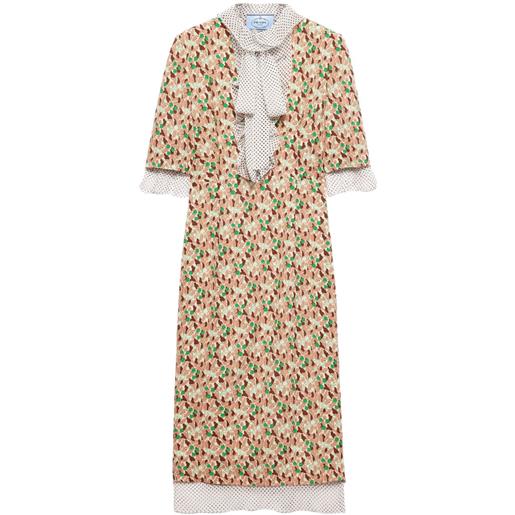 Prada abito midi in georgette con stampa - toni neutri