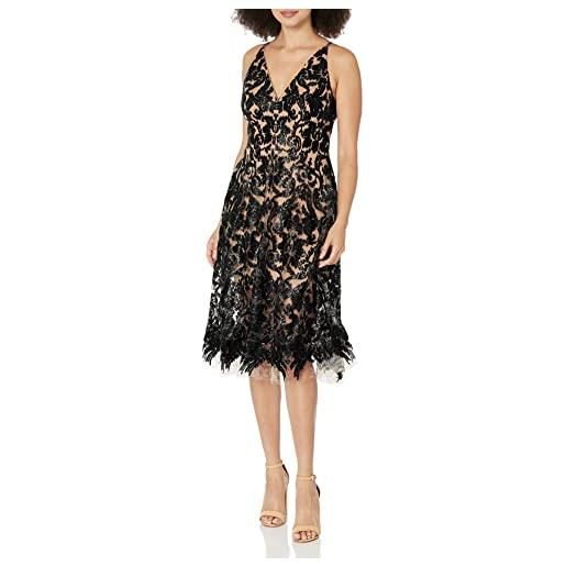 Dress the population blair - abito longuette svasato da donna, nero/carne. , m