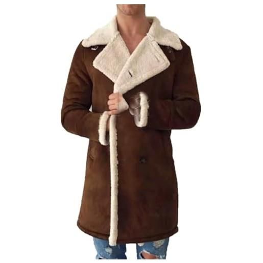 VIVICOLOR giacca da uomo in pelle scamosciata foderata in montone di pelliccia con risvolto dentellato trench invernale in pelle scamosciata calda, m-4xl