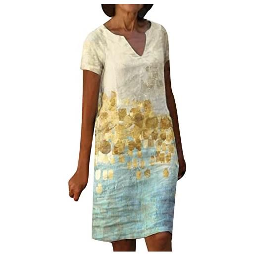 LIJCC vestito da montagna da donna casual vestito moda stampa manica corta abito retrò scollo a v sexy pullover abiti eleganti sciolti eleganti abiti casual per le donne, giallo, m