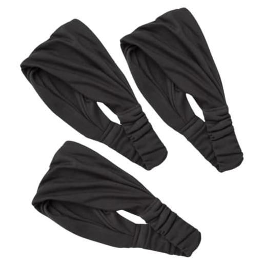 NARAMAKI bandana/fasce per capelli - tinta unita in cotone - funzione 3 in 1 con fascia elastica - accessori da spiaggia mare e piscina (3 nere)