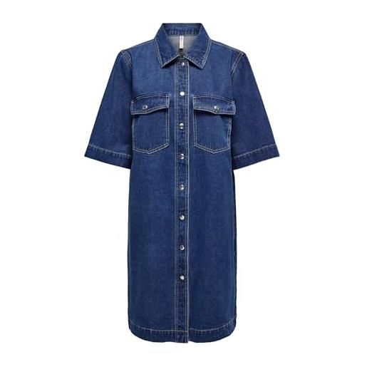 ONLY onlbelle s/s button dress dnm gua noos, blu jeans scuro, xs