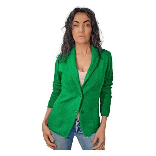 CLASSE77 blazer in cotone, giacca jacket da donna -manica lunga con due bottoni - artigianale, made in italy - casual, classica sportiva (it, testo, m, regular, regular, blu scuro)