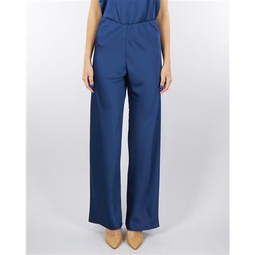 IMPERIAL pantaloni blu ampi effetto satin a vita alta