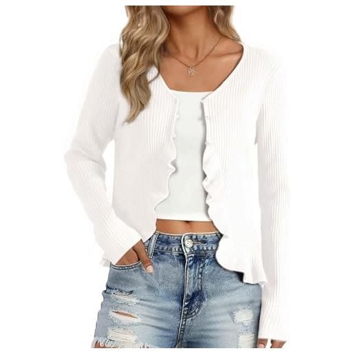 Allegra K donna coprispalle a maniche lunghe per cardigan con bottoni elasticizzati con volant e scollo a v nero xl