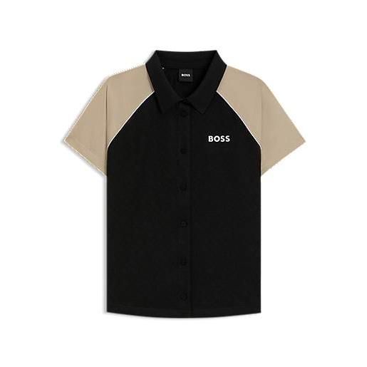 BOSS maglia attiva con bottoni e tessuto jacquard con monogramma, nero / beige