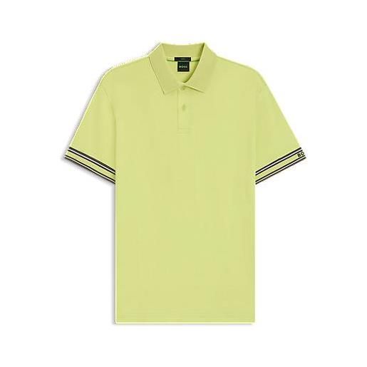 BOSS polo slim fit in cotone con fondo manica a righe, calce