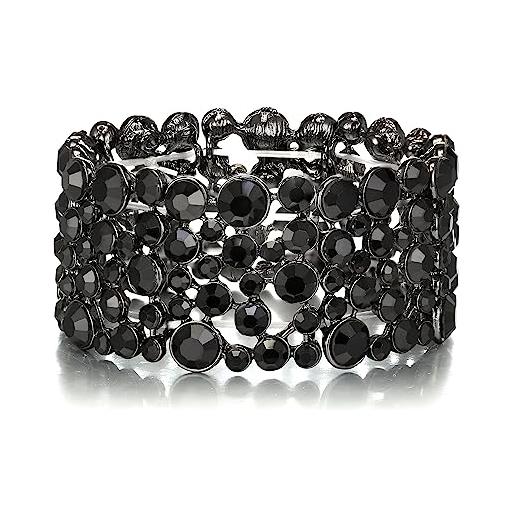 EVER FAITH Bracciale Elastico Con Cristalli Scintillanti E Quadrifoglio, Regolabile, Per Donna E Ragazza, In Confezione Regalo