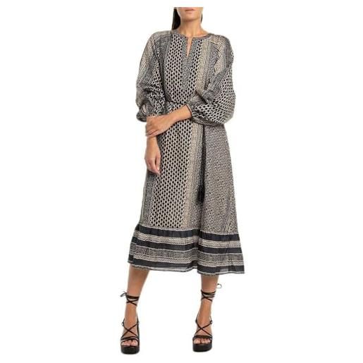 Replay abito in cotone da donna , multicolore (nero/sabbia 010), xxs