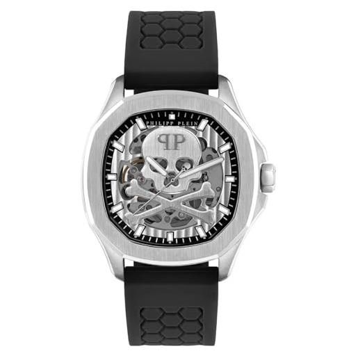 Philipp Plein orologio automatico da uomo $keleton $pectre, argento/argento/silkon - pwraa0123, cinghia