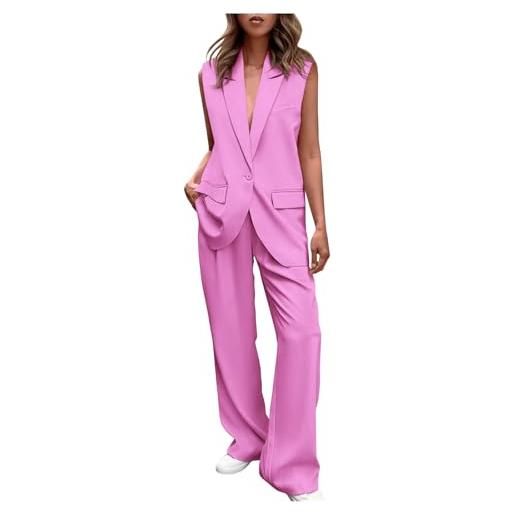 Generic vestito da donna in due pezzi, senza maniche, pantaloni larghi, da lavoro, casual, leggings da donna con motivo, lilla, s