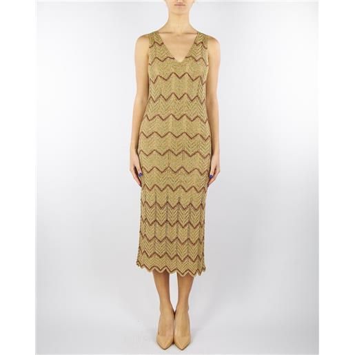TWIN SET abito longuette oro in maglia bicolore