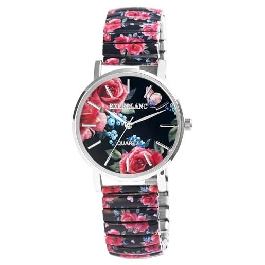 Excellanc Orologio da donna con cinturino in acciaio inox, 36 mm, motivo colorato, stampa analogico, al quarzo, 1700060, Bianco/Ancora