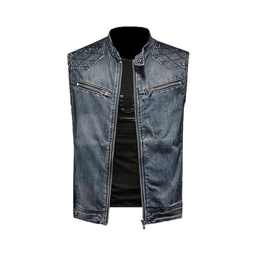 2025 Gilet Di Jeans Autunnale Giacca Di Jeans Senza Maniche Blu Da Uomo Abbigliamento Da Strada Retrò Cappotto Di Jeans Tascabile Per Moto Allentato Moda Maschile - Foto 3