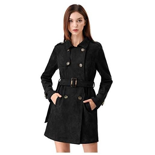 Allegra K trench coat da donna in finta pelle scamosciata con revers doppio petto con cintura. Marrone s