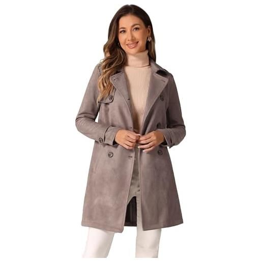 Allegra K trench coat da donna in finta pelle scamosciata con revers doppio petto con cintura. Marrone xl