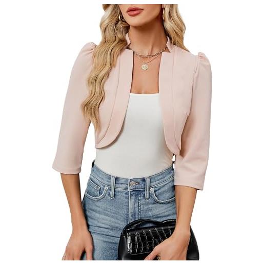 Yesfashion - cardigan da donna, bolero a 3/4 manica, elegante, lavorato a maglia, tinta unita, blazer da lavoro, completo per ufficio, sportivo, cardigan, albicocca, s