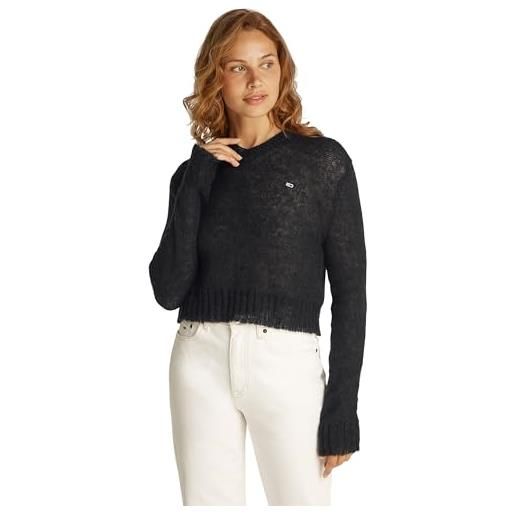 Tommy Jeans donna pullover open knit con scollo a v, nero (black), l