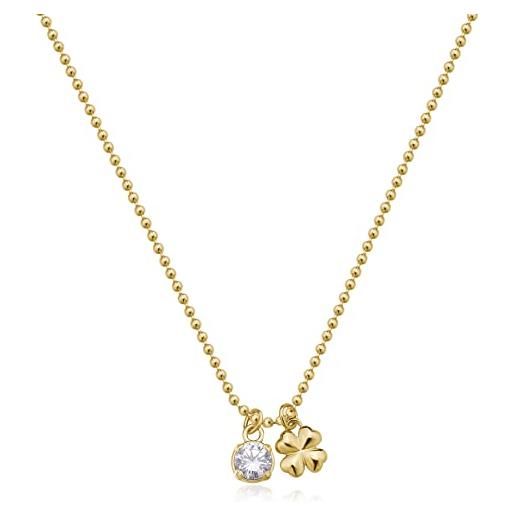 Brosway Collana Donna Desideri - Girocollo In Acciaio 304, Finitura Oro 14K E Cubic Zirconia, BEIN019