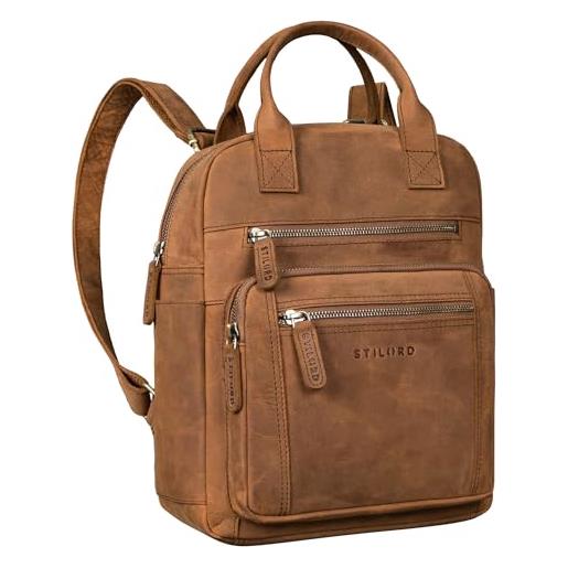 STILORD 'zane' premium zaino per il tempo libero da donna in pelle medio-grande - ideale come zaino da viaggio con porta trolley - zaino vintage in vera pelle 12 pollici, colore: tan marrone - scuro