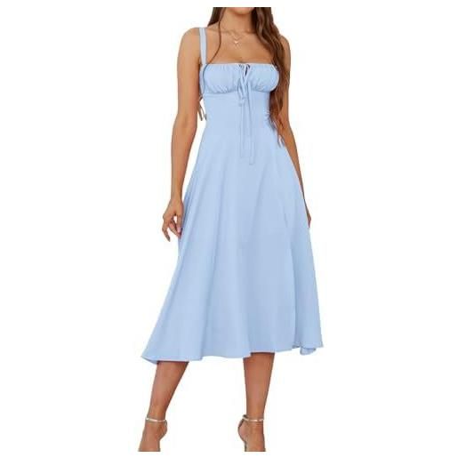 Placitiume vestito midi floreale a corsetto - boho fluente a-line casual sundress con pizzo spacco per le donne, azzurro, s
