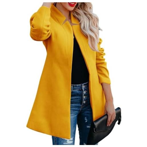 shownicer cappotto donna trench lungo manica lunga cappotti di lana casual moda cardigan giacca tinta unita cappotti autunno inverno a giallo s