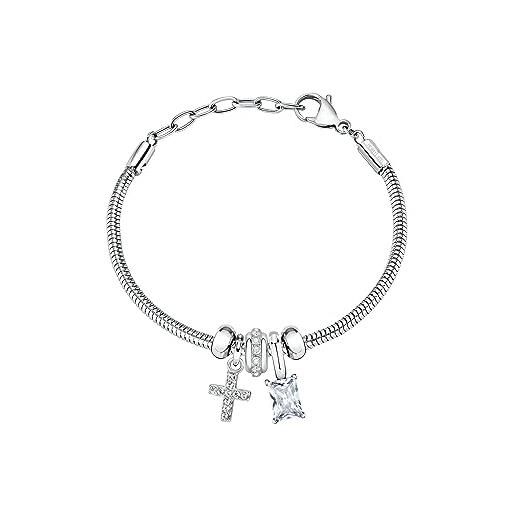 Morellato bracciale donna in acciaio, cubic zirconia, cristalli, collezione drops, croce - scz1314