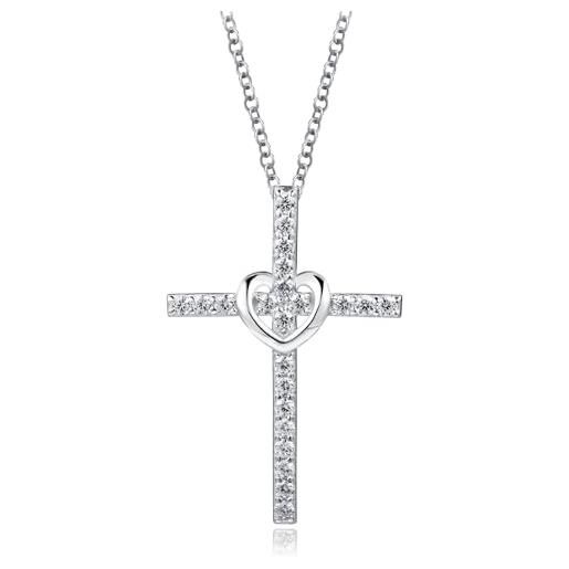 Collana Donna Croce Argento 925 Con Zirconi Bianchi 3A – Gioiello Elegante E Ipoallergenico, Regalo Perfetto Per Lei
