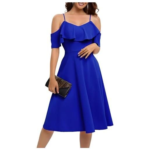 Bbonlinedress abito da cocktail da donna con spalle scoperte, formale, per matrimoni, balli, feste, rimpatriate, lauree, linea ad a, abito midi, blu, xx-large