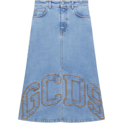 Gonna in jeans con pieghe e cinture