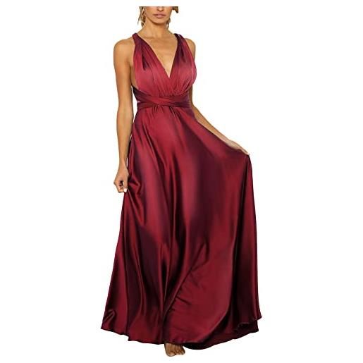 QWUVEDS abito corto da ballo, da donna, lungo, elegante, con allacciatura al collo, con schiena scoperta, in raso, spaghetti, per feste, matrimoni, serate, taglie grandi, 52, blu marino, s