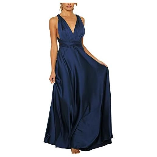 QWUVEDS abito corto da ballo, da donna, lungo, elegante, con allacciatura al collo, con schiena scoperta, in raso, spaghetti, per feste, matrimoni, serate, taglie grandi, 52, verde, m