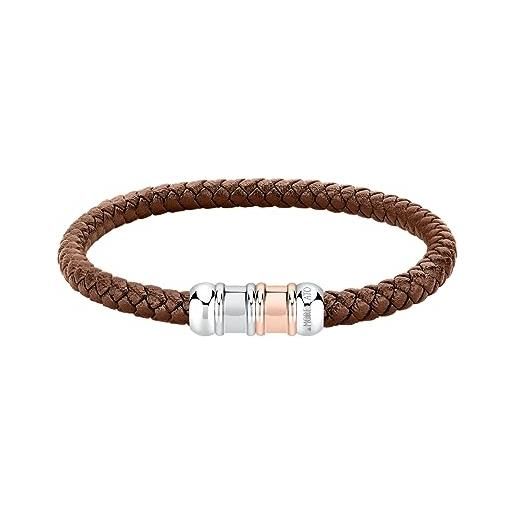 Morellato moody bracciale uomo in acciaio, pelle, ip oro rosa - sqh54