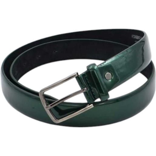 Malu Shoes cintura uomo vera pelle verde lucido con doppia cucitura fibbia in metallo cintura regolabile linea cerimonia