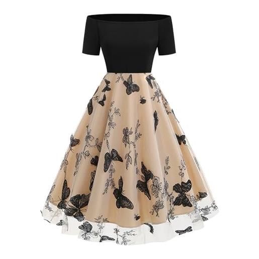 Odizli abito da donna, stile vintage anni '50, elegante, in rete, per feste, matrimoni, nero cachi. , xl