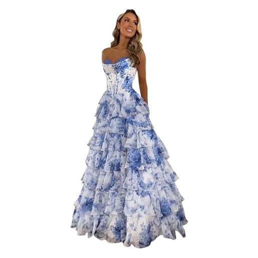 Vhersily vestiti ragazza eleganti da cerimonia, da ballo senza spalline con corsetto, in chiffon, a strati, da sera formali con spacco, abbigliamento primavera, sexy, curvy, damigella bambina