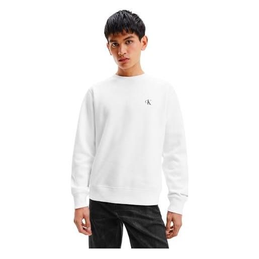 Calvin Klein uomo felpa ck essential senza cappuccio, bianco (bright white), xs