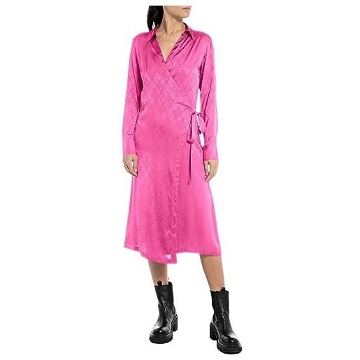 Replay w9023 jacquard viscose satin vestito, fuxia 069, xl donna