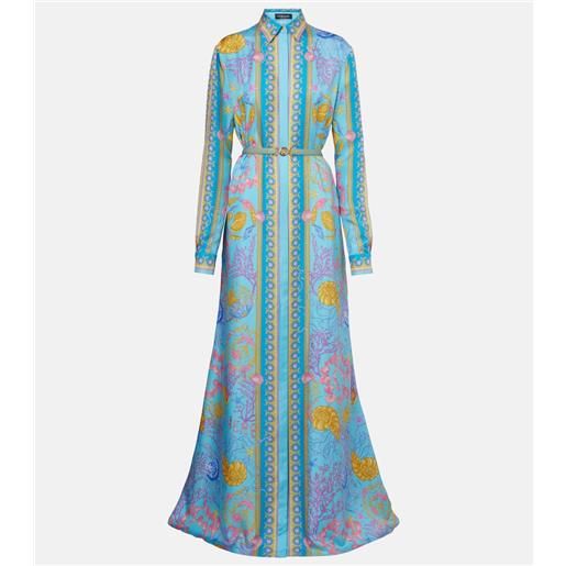 Versace abito lungo underwater barocco in twill di seta