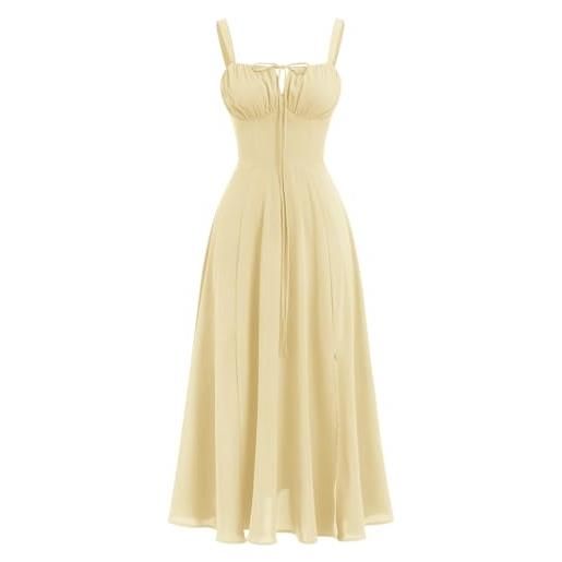 OBEEII corsetto floreale da donna, abito midi senza maniche, spalline sottili, taglio basso, estivo, boho, prendisole con stampa floreale, bustino aderente, rosso, m