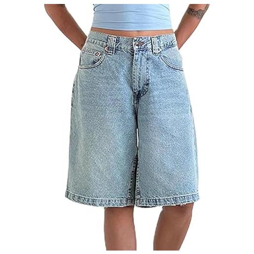 FYHTC bermuda jorts baggy jeans shorts - pantaloncini in denim larghi e larghi, lunghezza al ginocchio con tasche(blue, large)