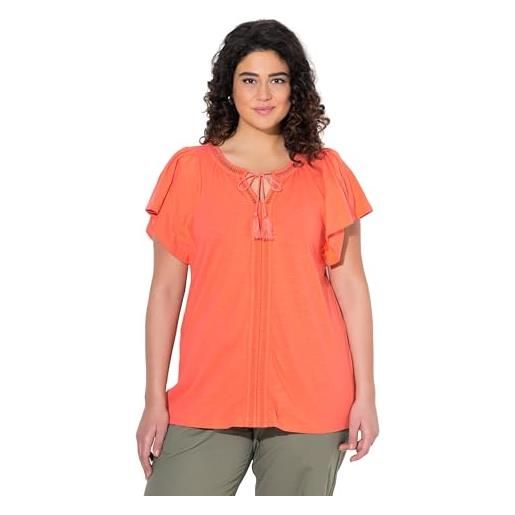 Ulla Popken t-shirt con passamano, scollo a tunica e mezze maniche ad aletta pesca chiaro 50+ 829630510-50+