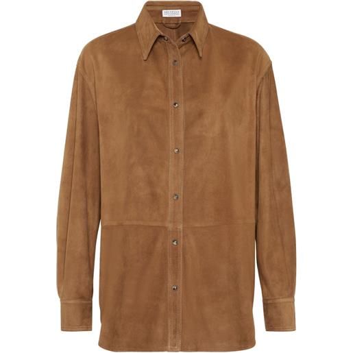 Brunello Cucinelli camicia in pelle - marrone