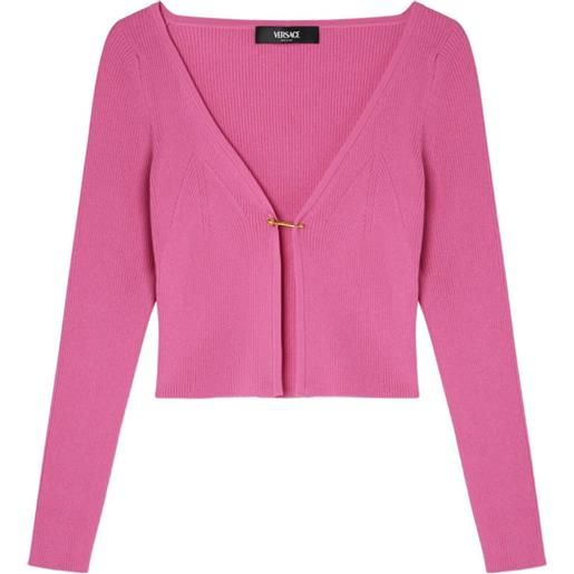 Versace cardigan a coste con spilla da balia - rosa